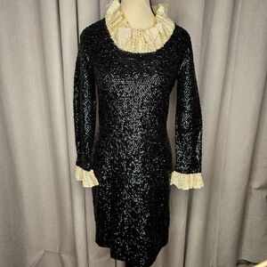Suzette 1960's Black and Cream Sequin Dress